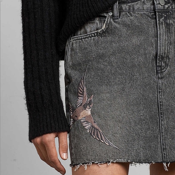 Allsaints Bird-embroidered Denim Skirt - Picture 2 of 8